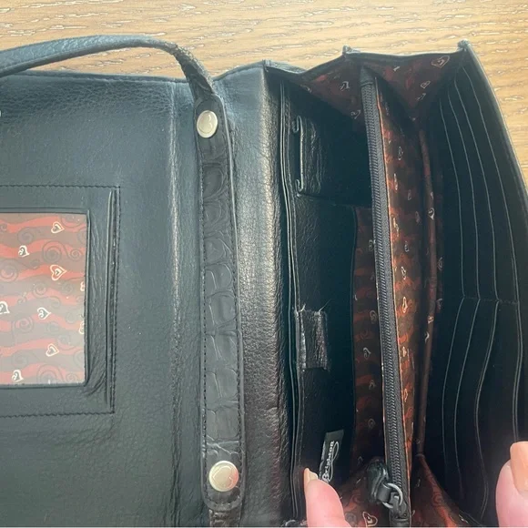 Brighton Black Croc-Embossed Crossbody Bag - Picture 5 of 11